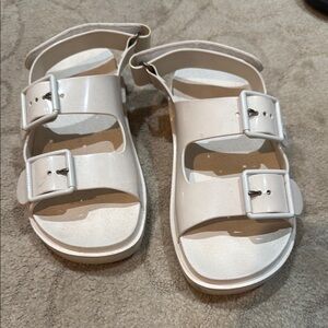 Gucci White Sandals with Silver Buckles